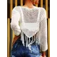 Long-Sleeves Plaited Tasseled Cover-Up Top Long-Sleeves Plaited Tasseled Cover-Up Top