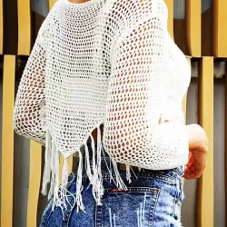 Long-Sleeves Plaited Tasseled Cover-Up Top