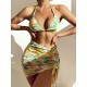 Floral-Print Triangles Bikini Swimsuit+Smocked Cover-Up Three-Piece Set Floral-Print Triangles Bikini Swimsuit+Smocked Cover-Up Three-Piece Set