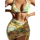 Floral-Print Triangles Bikini Swimsuit+Smocked Cover-Up Three-Piece Set Floral-Print Triangles Bikini Swimsuit+Smocked Cover-Up Three-Piece Set