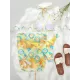 Floral-Print Triangles Bikini Swimsuit+Smocked Cover-Up Three-Piece Set Floral-Print Triangles Bikini Swimsuit+Smocked Cover-Up Three-Piece Set