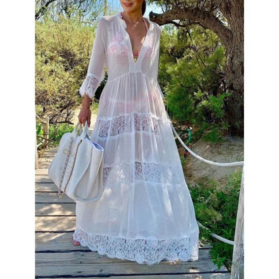 Chiffon Lace See-Through Bikini Cover-Up Chiffon Lace See-Through Bikini Cover-Up