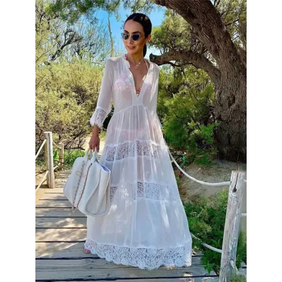 Chiffon Lace See-Through Bikini Cover-Up Chiffon Lace See-Through Bikini Cover-Up