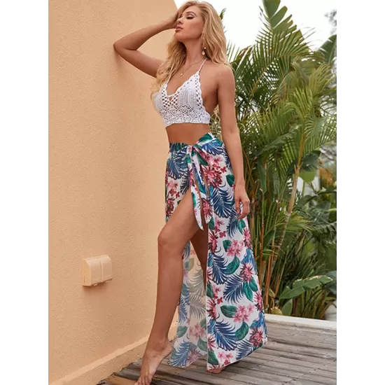 Sexy Floral Print Split-Side Bandage Beach Cover-Up Swimwear Sexy Floral Print Split-Side Bandage Beach Cover-Up Swimwear