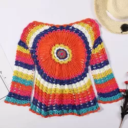 Crochet See-Through Long-Sleeves Cover-Ups