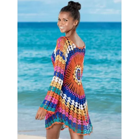 Crochet See-Through Long-Sleeves Cover-Ups Crochet See-Through Long-Sleeves Cover-Ups