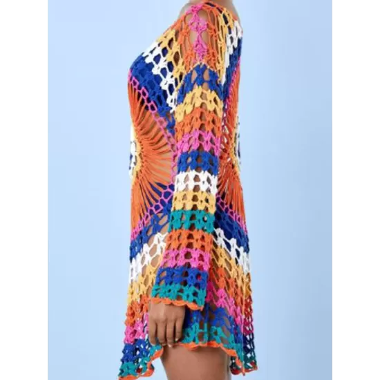 Crochet See-Through Long-Sleeves Cover-Ups Crochet See-Through Long-Sleeves Cover-Ups