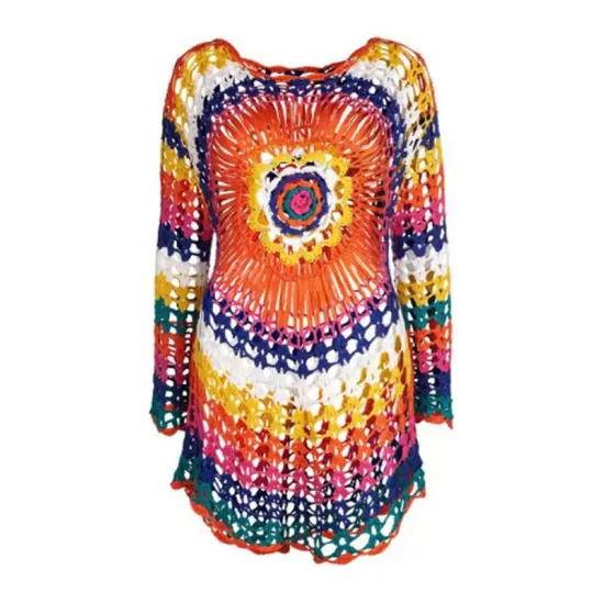 Crochet See-Through Long-Sleeves Cover-Ups Crochet See-Through Long-Sleeves Cover-Ups