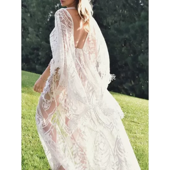 Sexy V-Neck Lace Half Sleeve Midi Dress Cover-Up Swimwear Sexy V-Neck Lace Half Sleeve Midi Dress Cover-Up Swimwear