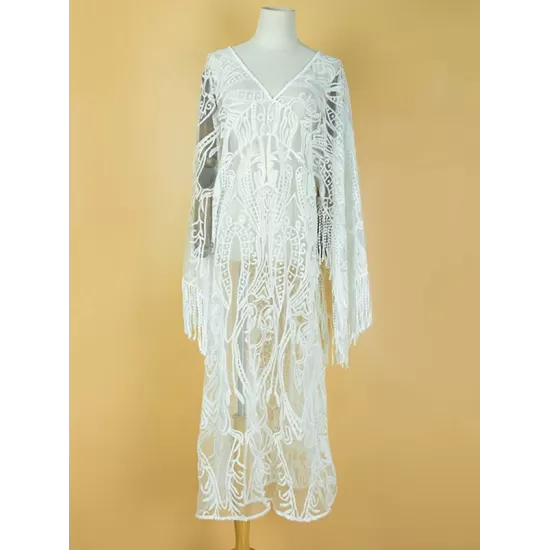 Sexy V-Neck Lace Half Sleeve Midi Dress Cover-Up Swimwear Sexy V-Neck Lace Half Sleeve Midi Dress Cover-Up Swimwear