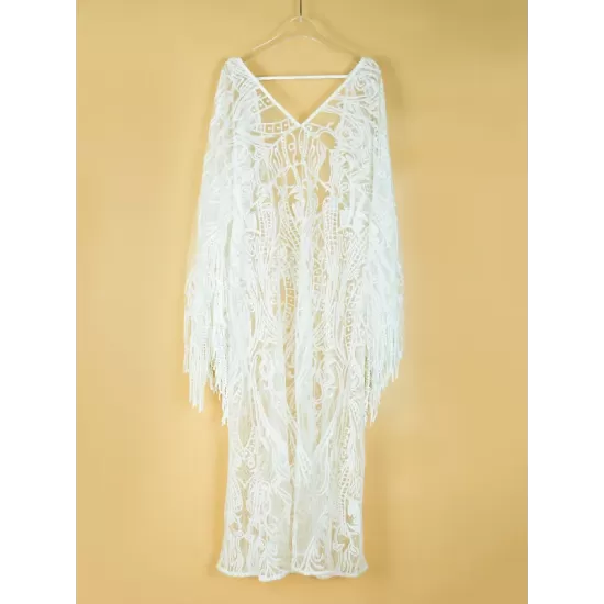 Sexy V-Neck Lace Half Sleeve Midi Dress Cover-Up Swimwear Sexy V-Neck Lace Half Sleeve Midi Dress Cover-Up Swimwear