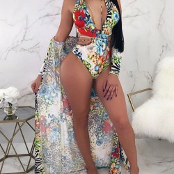 Monokini Halterneck Deep V-Neck Backless One-Piece Swimwear