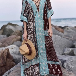 Ethnic Printed Flared Sleeves Cover-Ups Tops