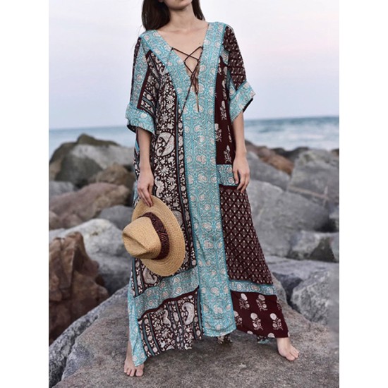 Ethnic Printed Flared Sleeves Cover-Ups Tops Ethnic Printed Flared Sleeves Cover-Ups Tops