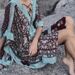 Ethnic Printed Flared Sleeves Cover-Ups Tops