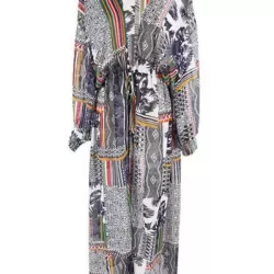 Floral-Print Split-Joint Belted Long Sleeve Tunicshang Cover-Ups