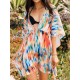 Colorful Gradient Bat Sleeves Belted Cover-Ups Tops Colorful Gradient Bat Sleeves Belted Cover-Ups Tops