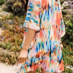 Colorful Gradient Bat Sleeves Belted Cover-Ups Tops
