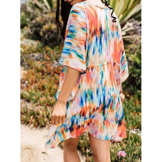Colorful Gradient Bat Sleeves Belted Cover-Ups Tops Colorful Gradient Bat Sleeves Belted Cover-Ups Tops