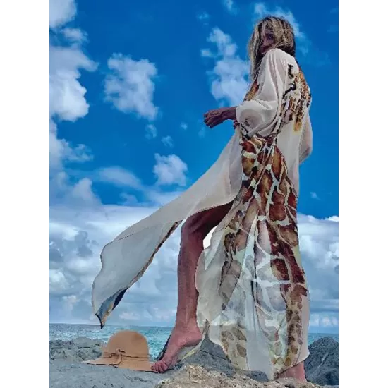 Giraffe Pattern Slit Bat Sleeve Cover-Ups Tops Giraffe Pattern Slit Bat Sleeve Cover-Ups Tops