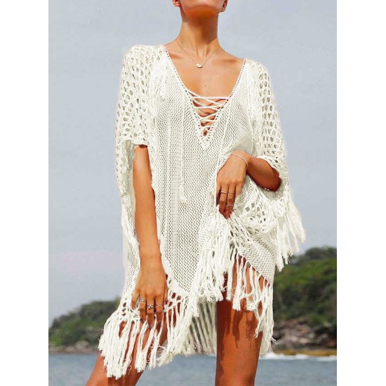 Crochet See-Through Half Sleeves Cover-Ups Tops Crochet See-Through Half Sleeves Cover-Ups Tops