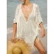 Crochet See-Through Half Sleeves Cover-Ups Tops Crochet See-Through Half Sleeves Cover-Ups Tops