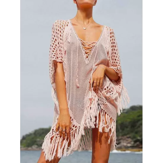 Crochet See-Through Half Sleeves Cover-Ups Tops Crochet See-Through Half Sleeves Cover-Ups Tops
