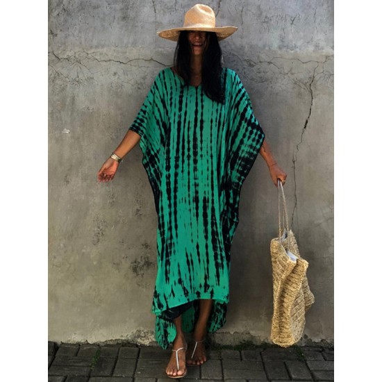 Bohemia Oversized Stripped Printed Batwing Sleeves Cover-Up Bohemia Oversized Stripped Printed Batwing Sleeves Cover-Up