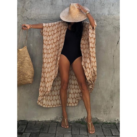 Bohemia Oversized Printed Batwing Sleeves Cover-Up Bohemia Oversized Printed Batwing Sleeves Cover-Up