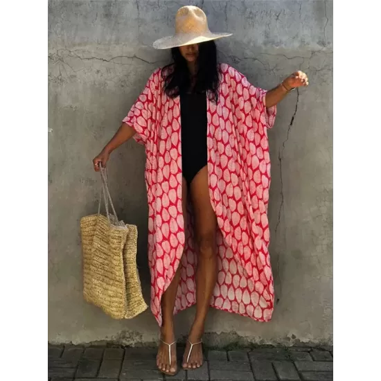 Bohemia Oversized Printed Batwing Sleeves Cover-Up Bohemia Oversized Printed Batwing Sleeves Cover-Up