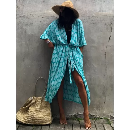 Bohemia Oversized Printed Batwing Sleeves Cover-Up Bohemia Oversized Printed Batwing Sleeves Cover-Up