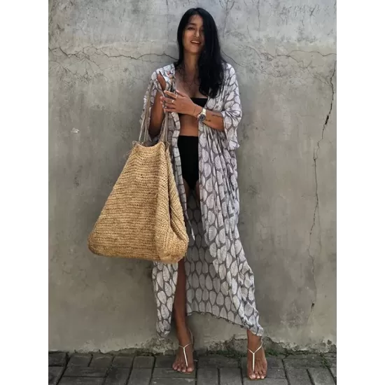 Bohemia Oversized Printed Batwing Sleeves Cover-Up Bohemia Oversized Printed Batwing Sleeves Cover-Up