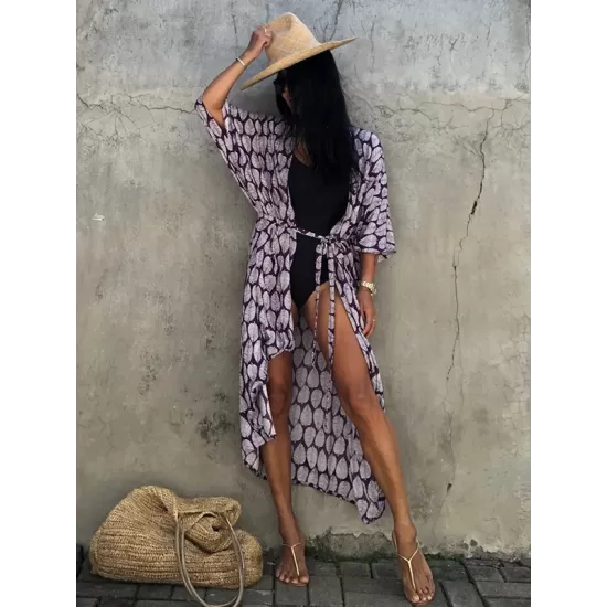 Bohemia Oversized Printed Batwing Sleeves Cover-Up Bohemia Oversized Printed Batwing Sleeves Cover-Up