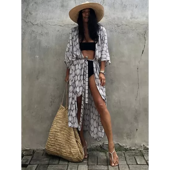 Bohemia Oversized Printed Batwing Sleeves Cover-Up Bohemia Oversized Printed Batwing Sleeves Cover-Up