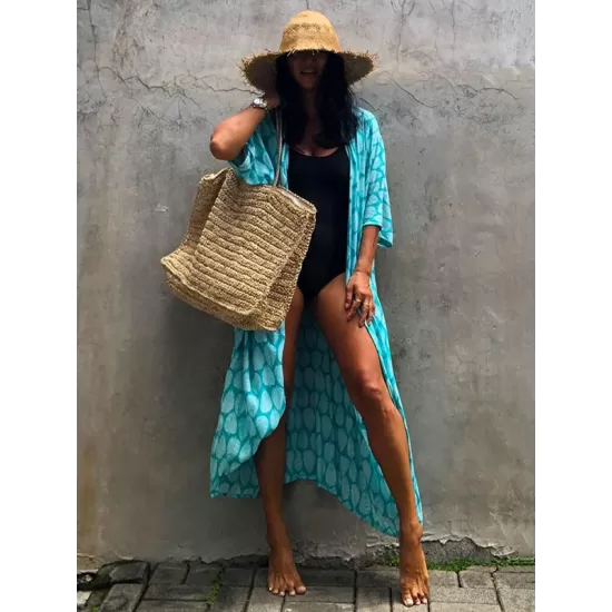 Bohemia Oversized Printed Batwing Sleeves Cover-Up Bohemia Oversized Printed Batwing Sleeves Cover-Up