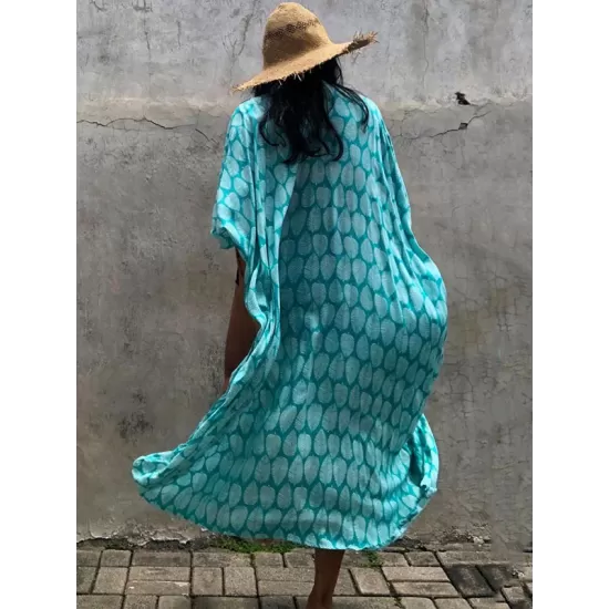 Bohemia Oversized Printed Batwing Sleeves Cover-Up Bohemia Oversized Printed Batwing Sleeves Cover-Up