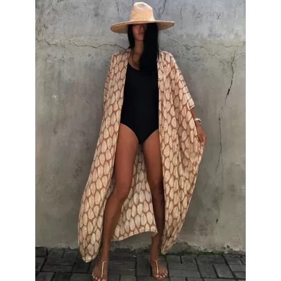 Bohemia Oversized Printed Batwing Sleeves Cover-Up Bohemia Oversized Printed Batwing Sleeves Cover-Up