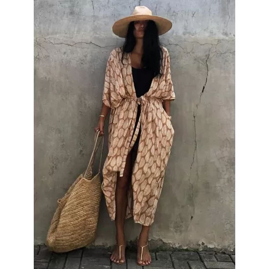 Bohemia Oversized Printed Batwing Sleeves Cover-Up Bohemia Oversized Printed Batwing Sleeves Cover-Up