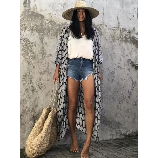 Bohemia Oversized Printed Batwing Sleeves Cover-Up Bohemia Oversized Printed Batwing Sleeves Cover-Up