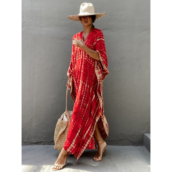 Bohemia Oversized Striped Printed Batwing Sleeves Cover-Up Bohemia Oversized Striped Printed Batwing Sleeves Cover-Up