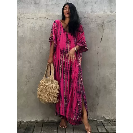 Bohemia Oversized Striped Printed Batwing Sleeves Cover-Up Bohemia Oversized Striped Printed Batwing Sleeves Cover-Up