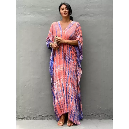 Bohemia Oversized Striped Printed Batwing Sleeves Cover-Up Bohemia Oversized Striped Printed Batwing Sleeves Cover-Up