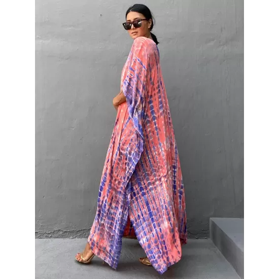 Bohemia Oversized Striped Printed Batwing Sleeves Cover-Up Bohemia Oversized Striped Printed Batwing Sleeves Cover-Up