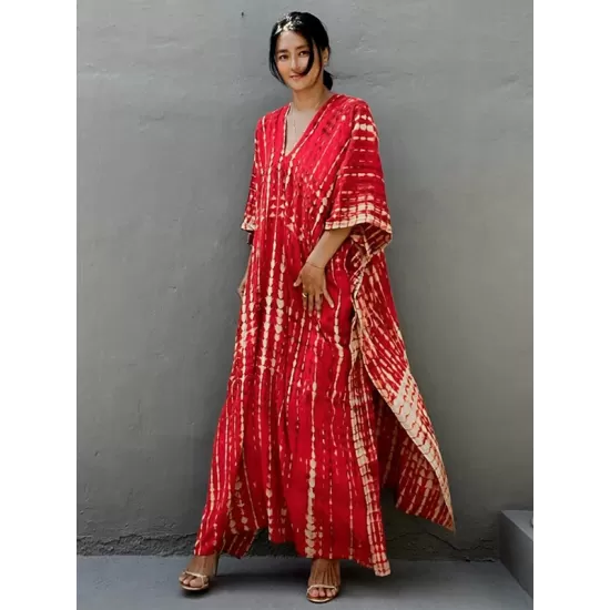 Bohemia Oversized Striped Printed Batwing Sleeves Cover-Up Bohemia Oversized Striped Printed Batwing Sleeves Cover-Up