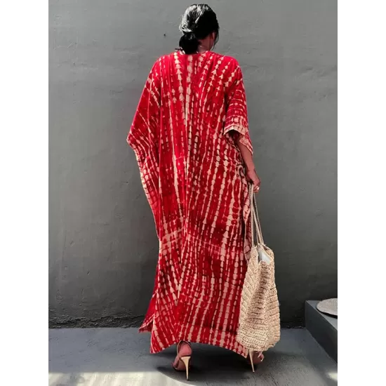 Bohemia Oversized Striped Printed Batwing Sleeves Cover-Up Bohemia Oversized Striped Printed Batwing Sleeves Cover-Up