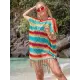 Loose Bandage Contrast Color Tasseled Split-Side Cover Up Loose Bandage Contrast Color Tasseled Split-Side Cover Up
