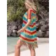Loose Bandage Contrast Color Tasseled Split-Side Cover Up Loose Bandage Contrast Color Tasseled Split-Side Cover Up