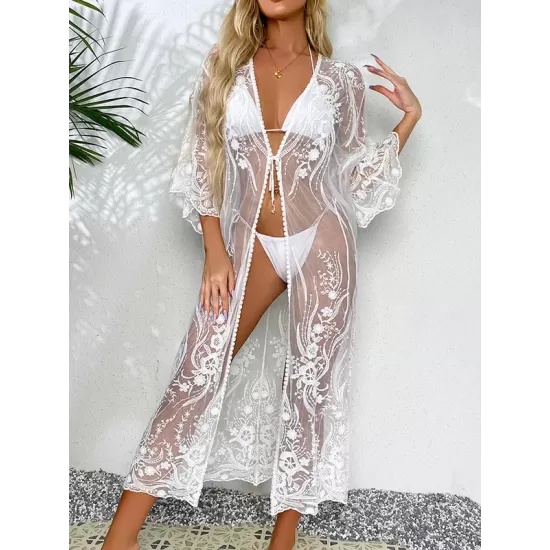 Vacation Loose Solid Color Cover-Ups Swimwear Vacation Loose Solid Color Cover-Ups Swimwear