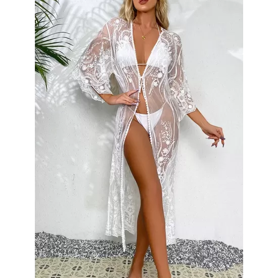 Vacation Loose Solid Color Cover-Ups Swimwear Vacation Loose Solid Color Cover-Ups Swimwear