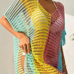 Vacation Loose Patchwork V-Neck Cover-Ups Swimwear